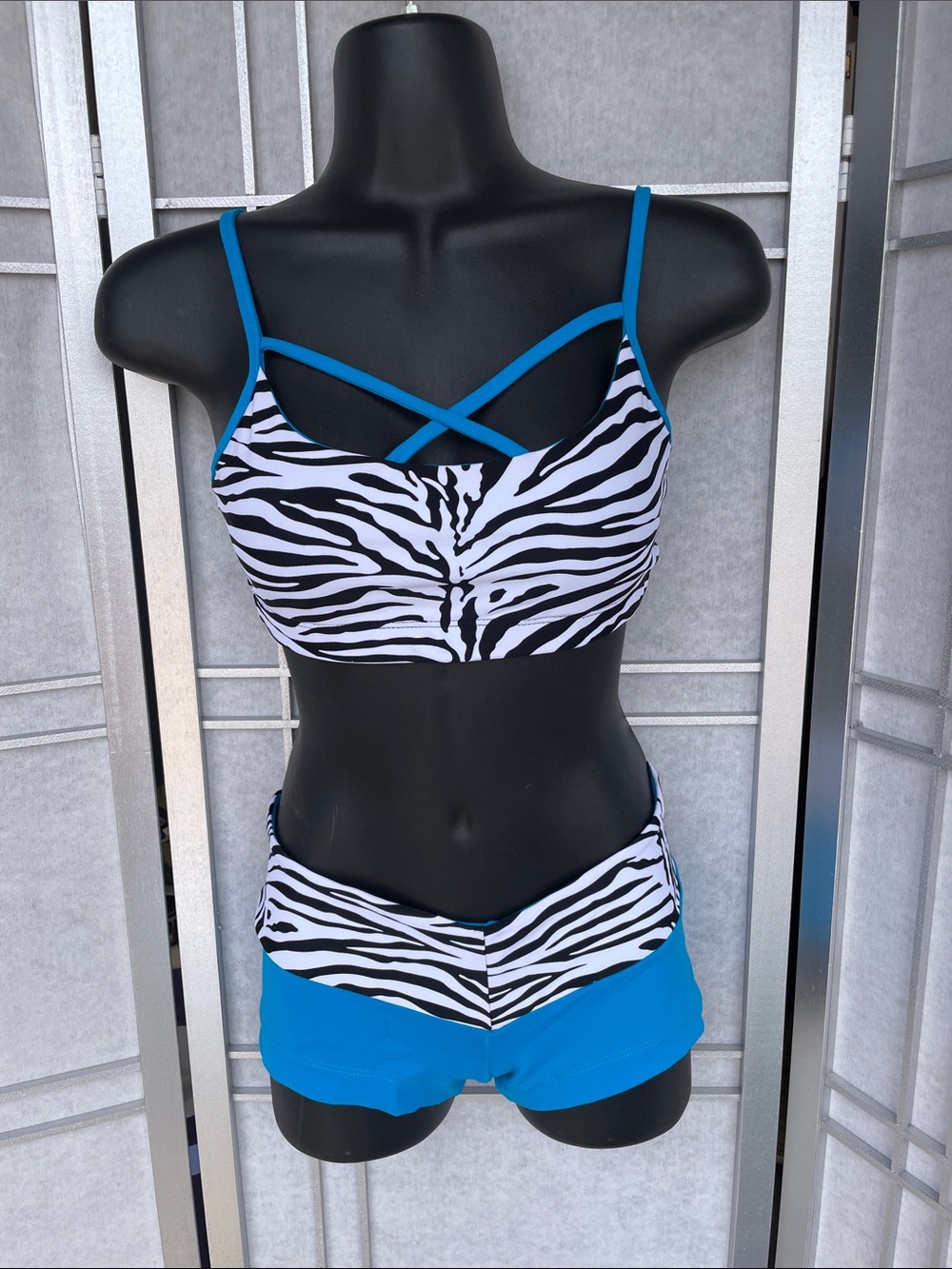 Blue Zebra-Print Sports Bra and Shorts Set - Elisabetta Rogiani